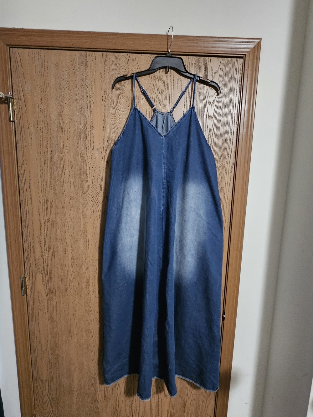 Denim Maxi Slip Dress with Faded Front